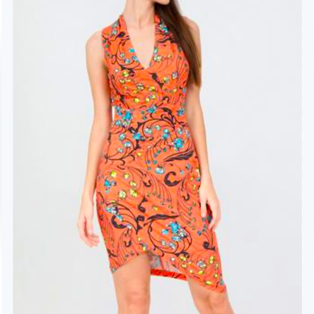 Nicole miller artelier orange sleeveless sheath dress size small